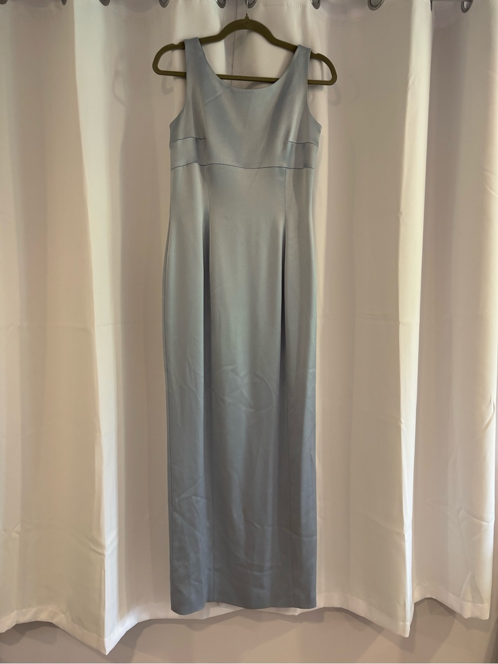 Tahari Light Blue Satin Scoop Neck Maxi Dress